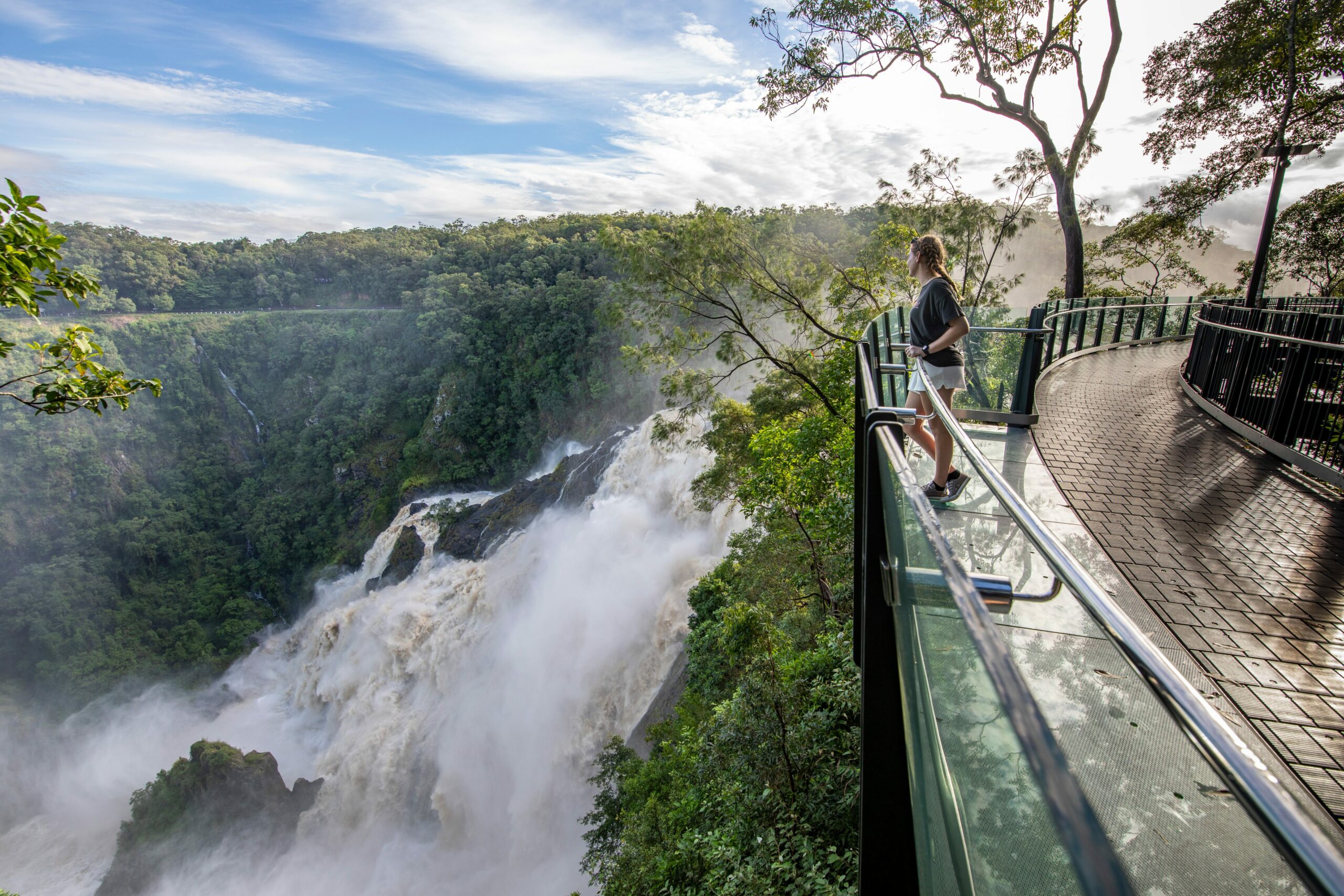 Barron Falls in flood from The Edge Lookout at Skyrail | Photo by Phlipvids
