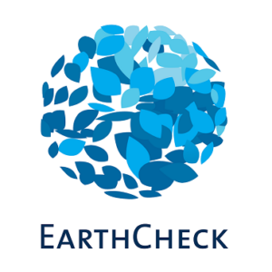Blue EarthCheck logo celebrating 25 years of commitment