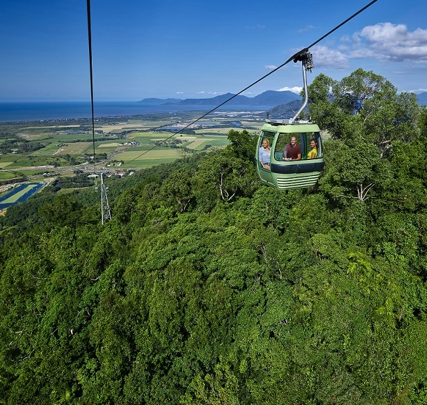 Skyrail with coral sea in the background