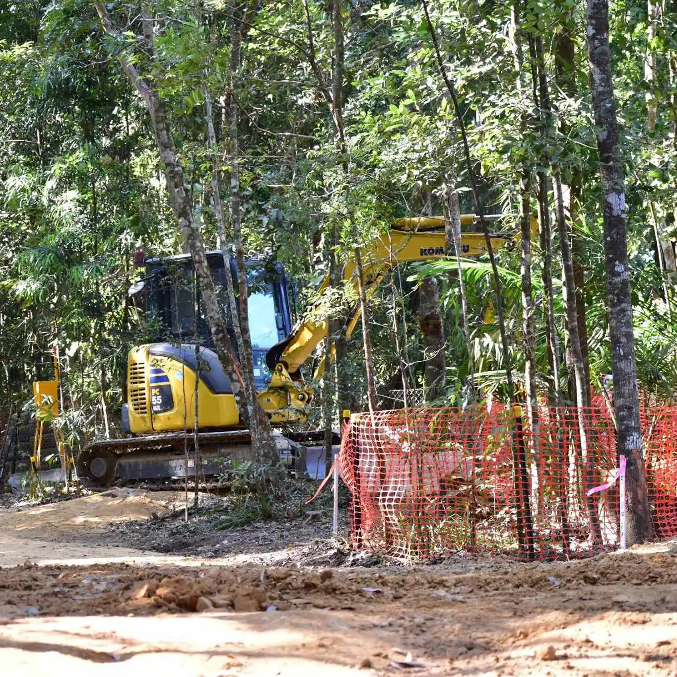 A digger sits in the rainforest 