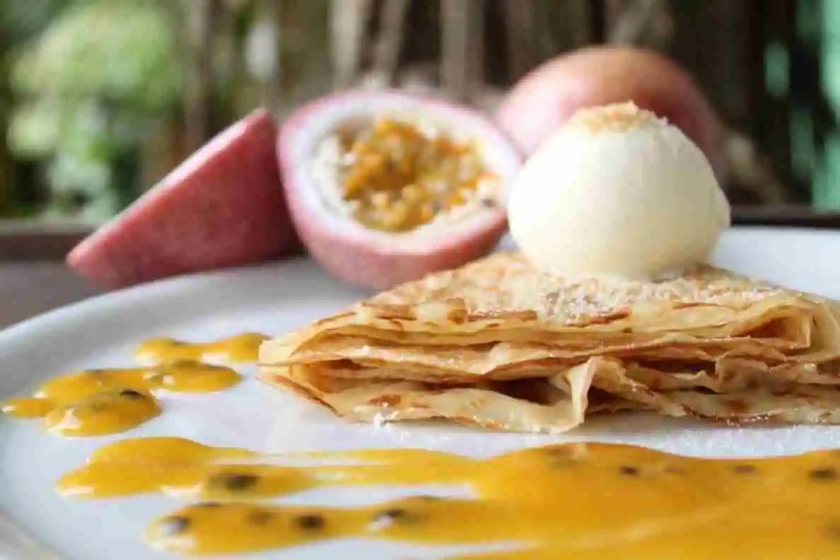 Freshly made crepes with local passionfruit and ice cream